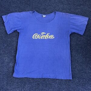 Vintage Aruba Shirt Mens Small Blue Tropical Graphic Tee T-Shirt Blue Diamond